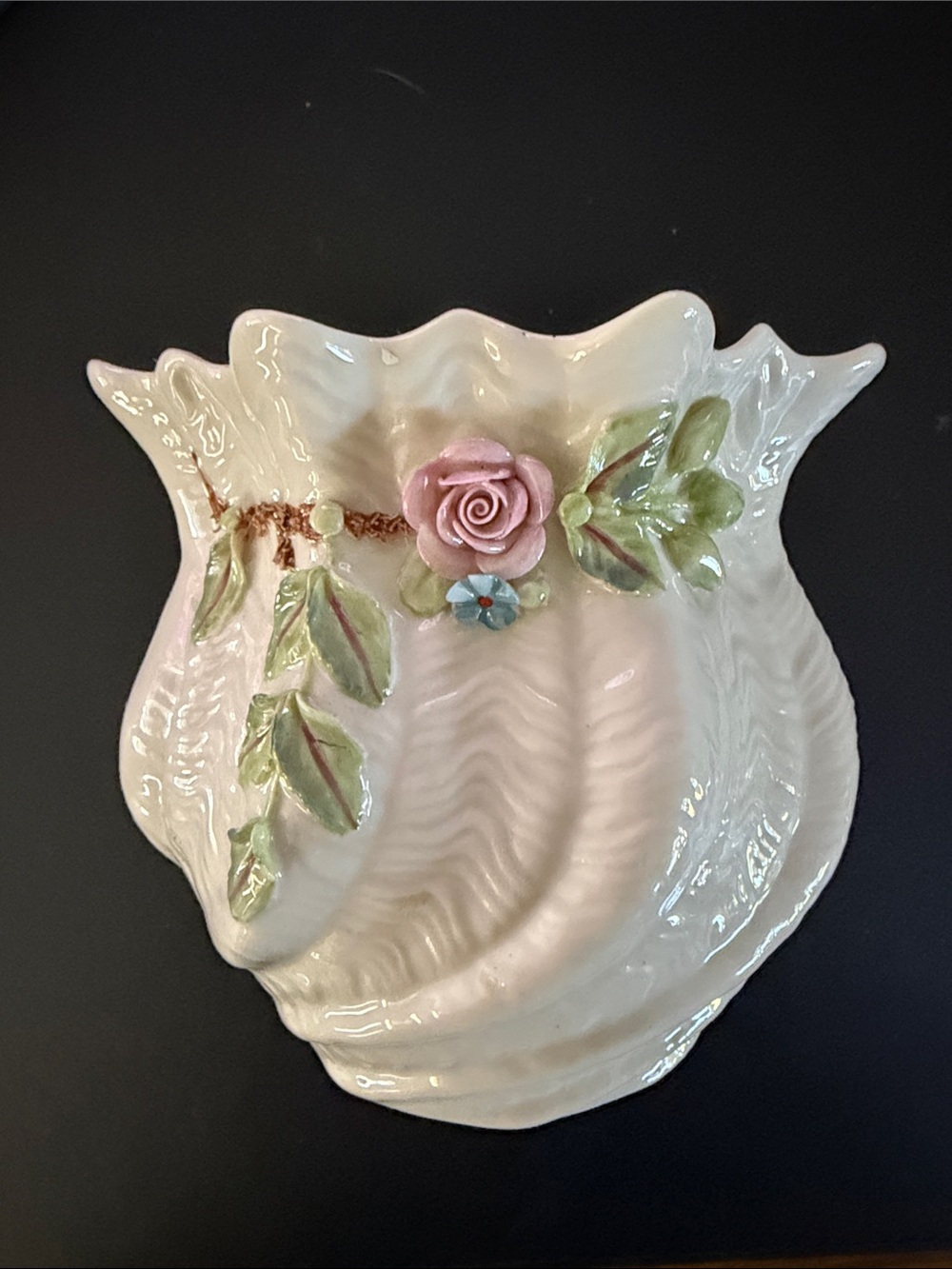 Belleek White Porcelain Cache Pot with Pink Accent